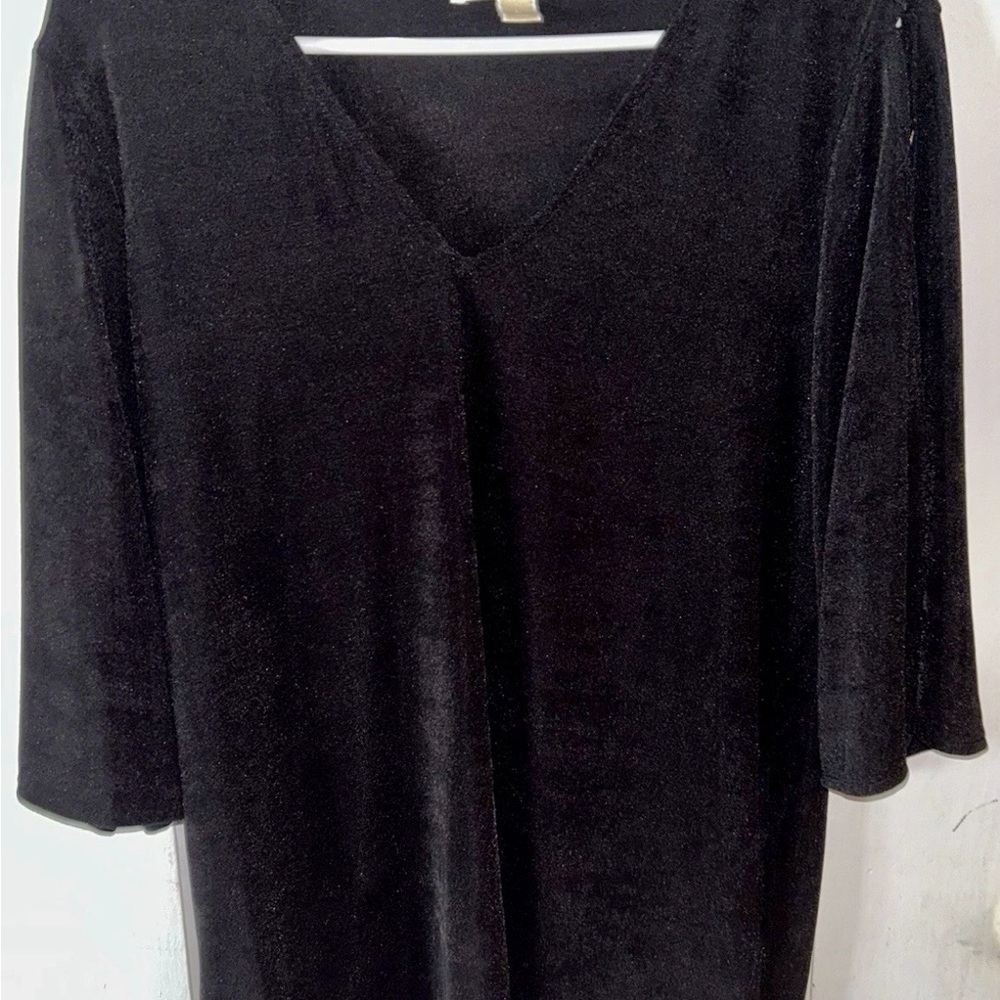 Michael Kors Black Top With Gold Open Riveted Sleeves Large